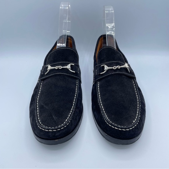 Santoni Hamlin Silver-Tone Bit Suede Loafers - Picture 3 of 16